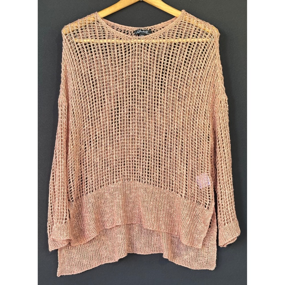 Charlie Open Knit Sweater Mesh Crochet Womens M Mauve Business Chic Office